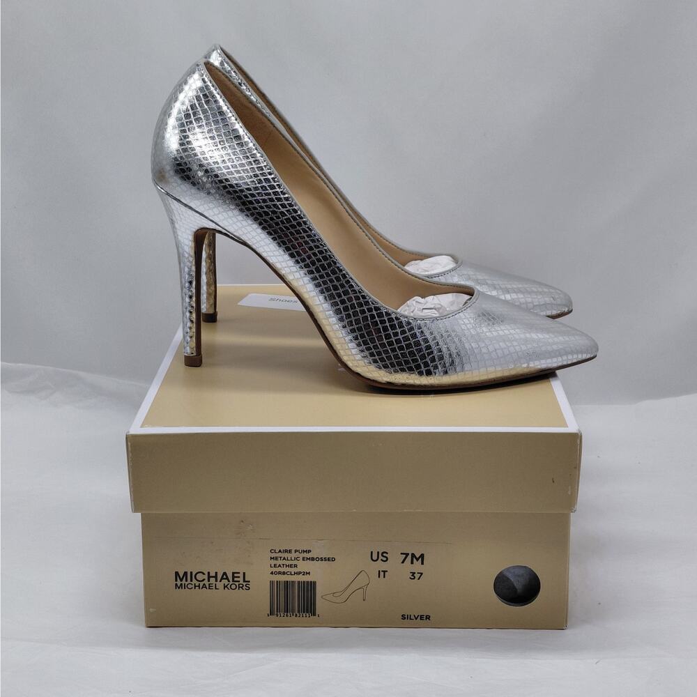 Michael Kors Women Pumps Sz 7 Silver Metallic Wedding Party Formal Evening Heels